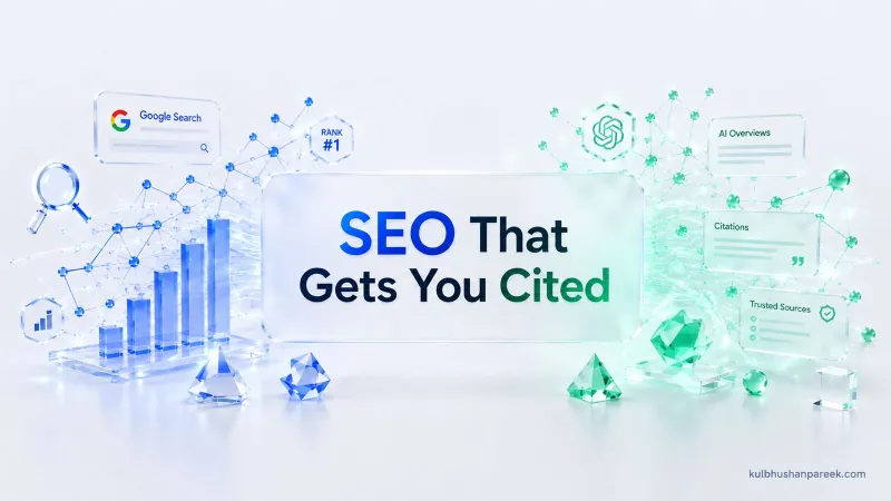 SEO consultant in Jaipur Kulbhushan Pareek: Google Search rank number one signals and rising traffic connected to AI Overviews, citations and trusted sources in AI answers