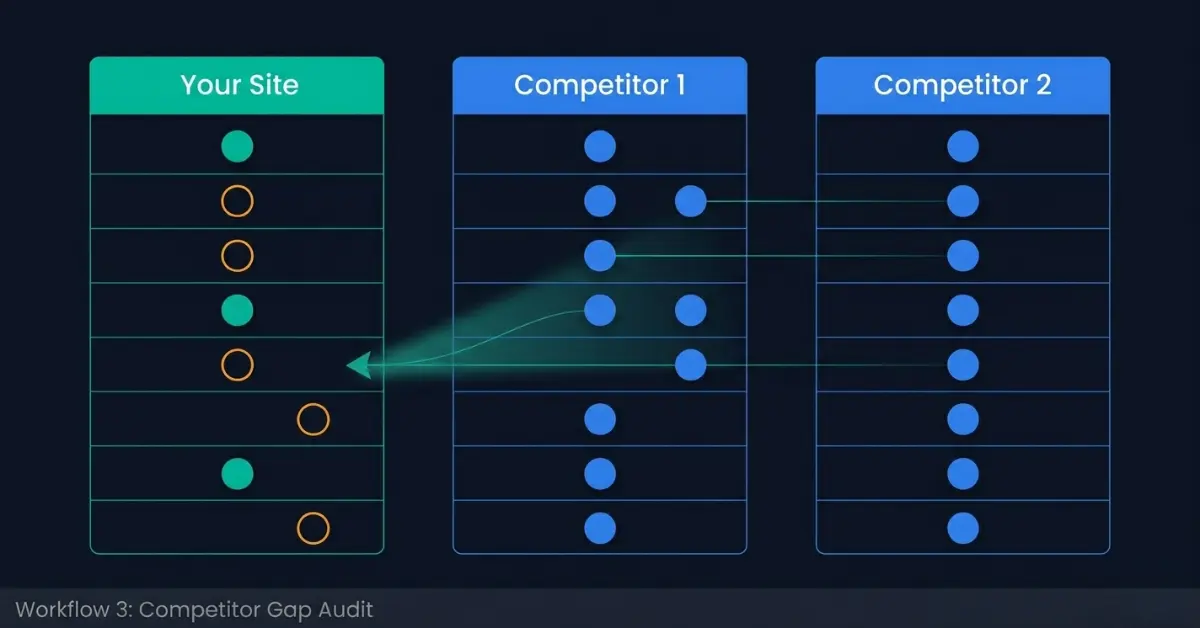 Competitor keyword gap analysis showing three ranking lanes with opportunity gaps marked in orange