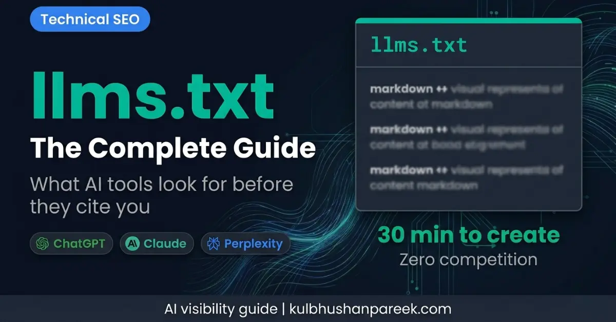 llms.txt complete guide for AI search visibility showing ChatGPT Claude and Perplexity citation signals